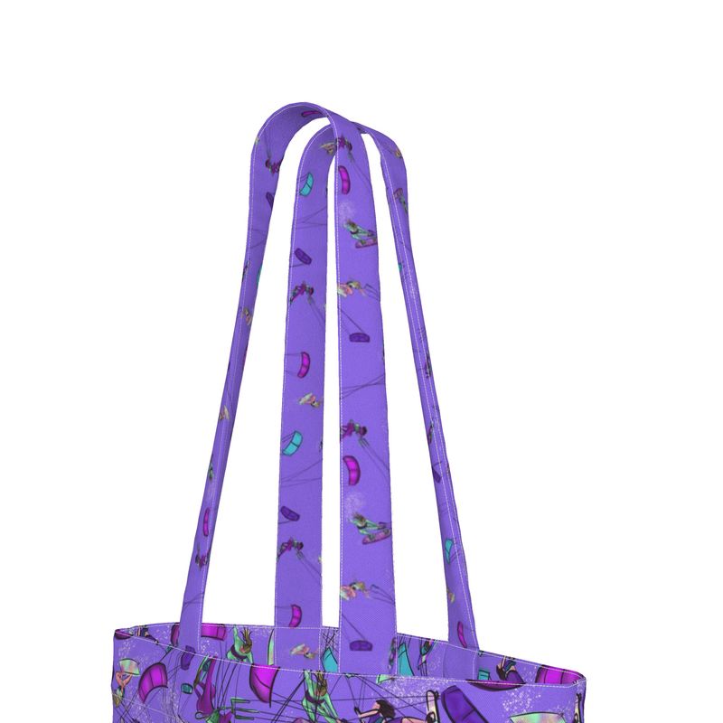 Beach Tote Bag with Gusset kitesurfer Girl Jumping - Purple