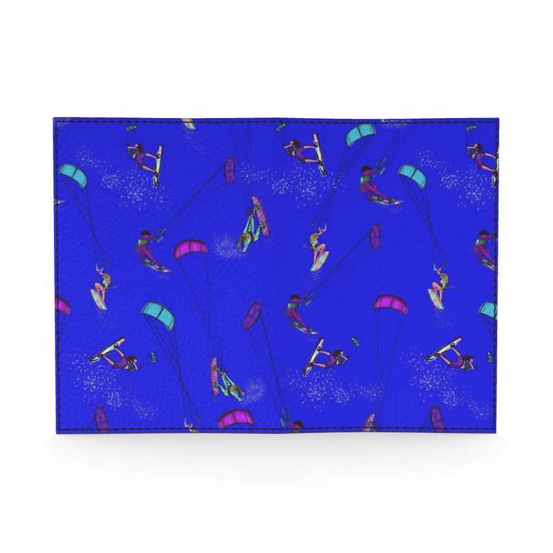 Leather Passport Cover Kitesurfer Girl Freestyle Jumping - Blue