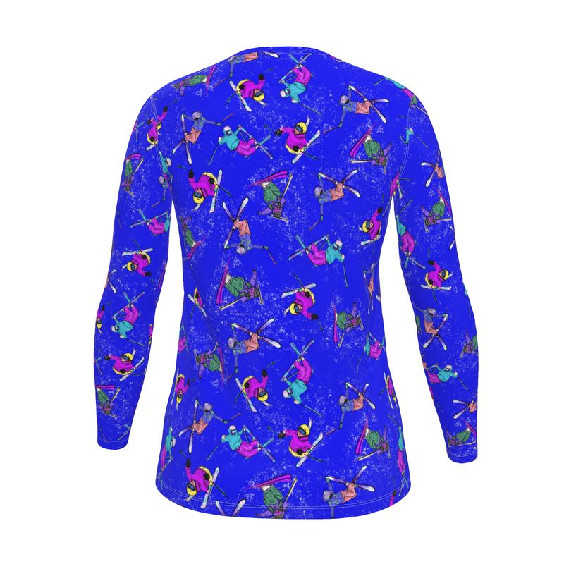 Ladies Sports Breathable Base Layer Long Sleeve Top Ski Skier - Blue
