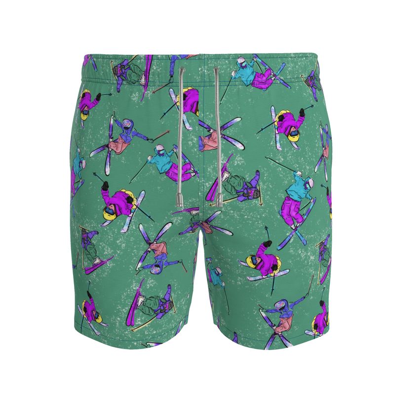 Men's Swimming Shorts Trunks Ski Skier Freestyle Snow Sports - Green