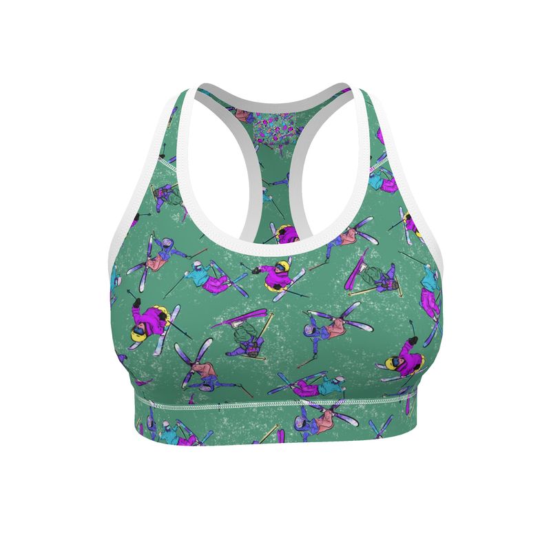 Ladies Sports Bra Ski Skier Freestyle Snow Sports - Green