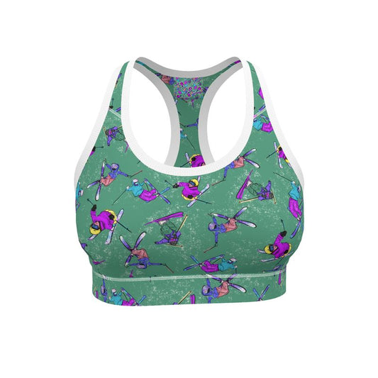 Ladies Sports Bra Ski Skier Freestyle Snow Sports - Green