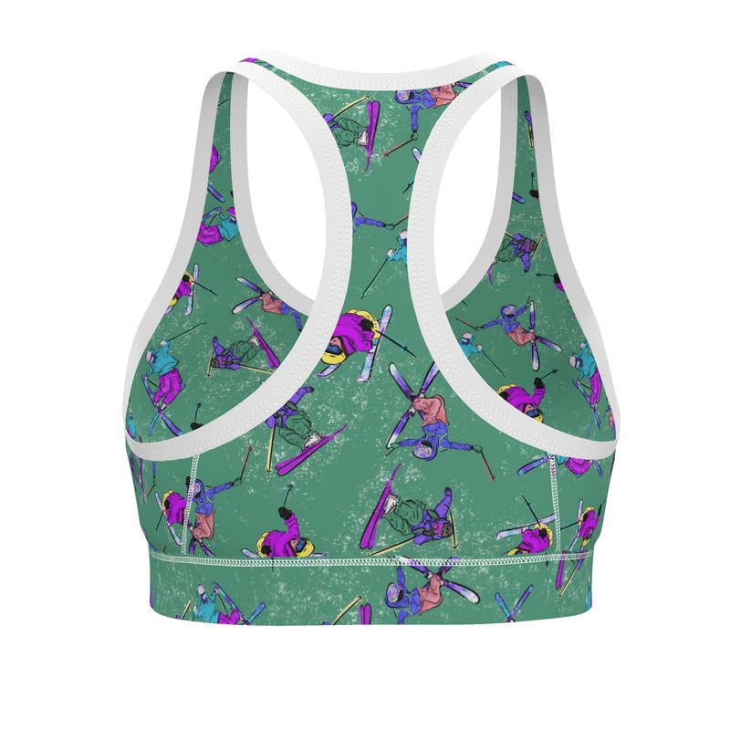 Ladies Sports Bra Ski Skier Freestyle Snow Sports - Green