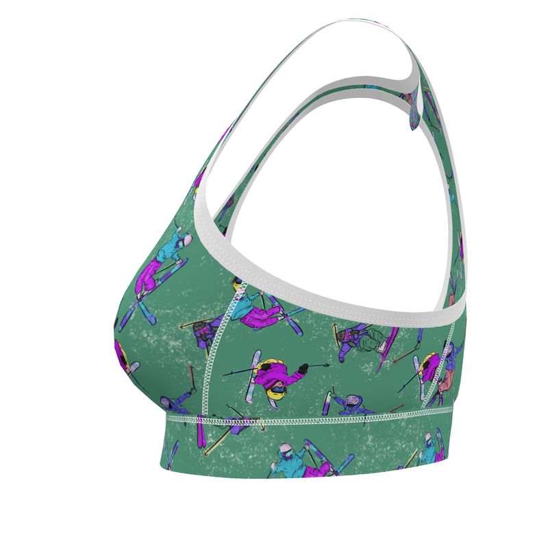 Ladies Sports Bra Ski Skier Freestyle Snow Sports - Green