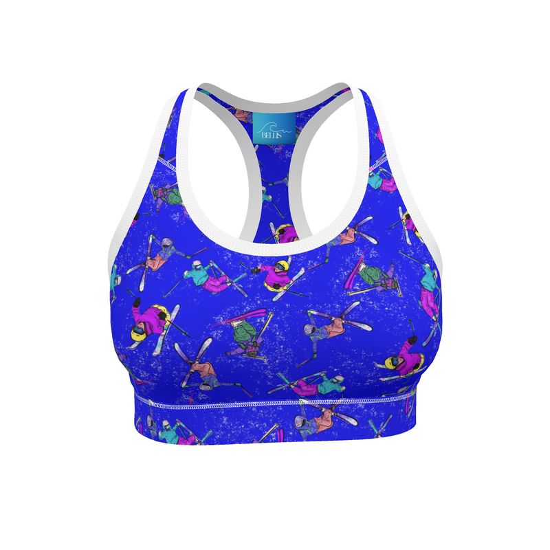 Ladies Sports Bra Ski Skier Freestyle Snow Sports - Blue