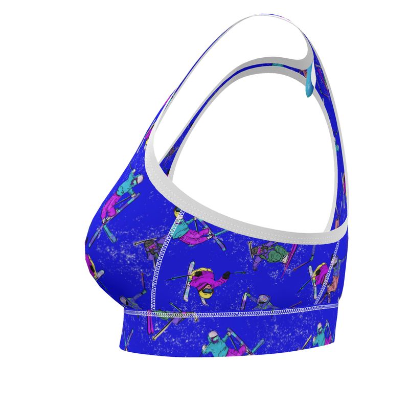 Ladies Sports Bra Ski Skier Freestyle Snow Sports - Blue