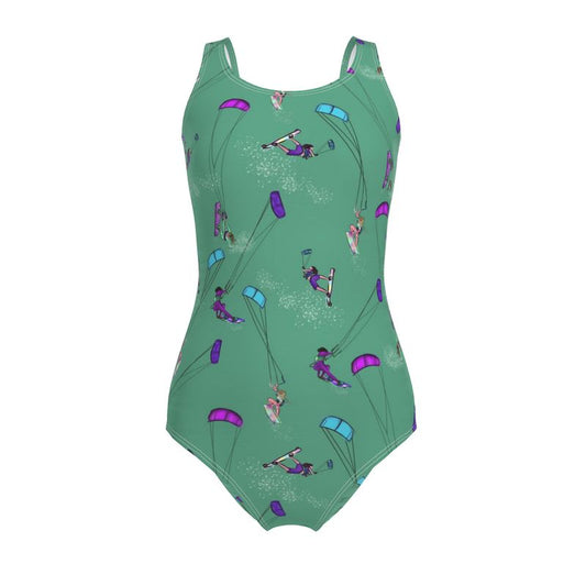 Ladies Swimsuit Kitesurfer girl Freestyle Jumping - Green