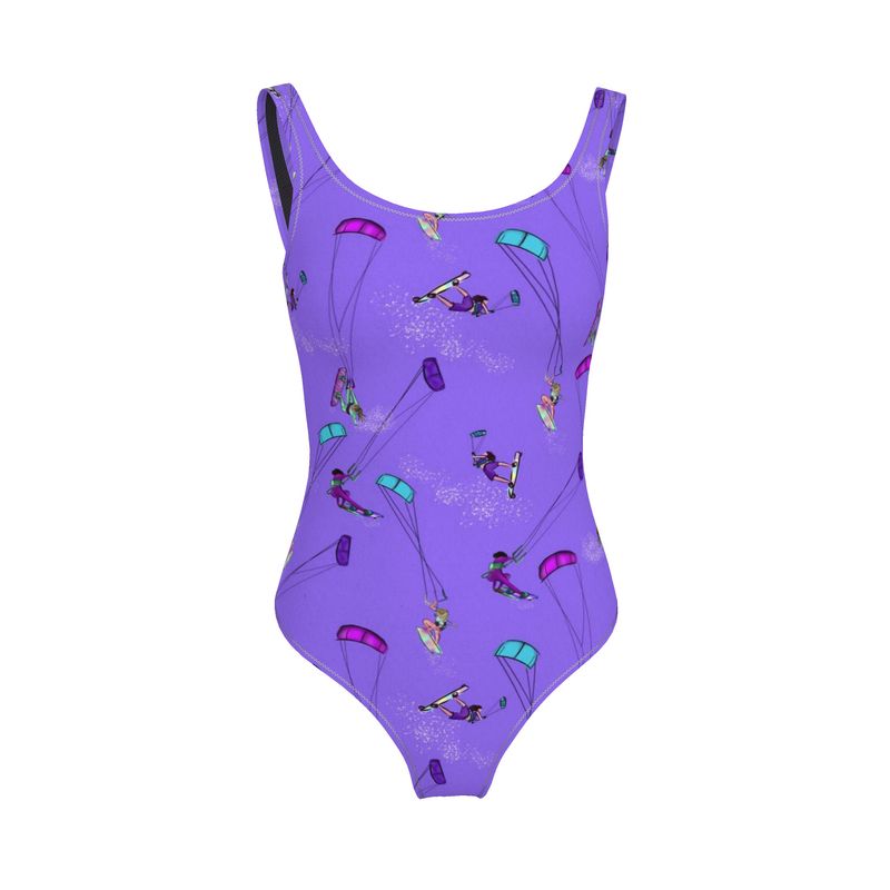 Ladies Swimsuit Kitesurfer Girl Freestyle Jumping  - Purple