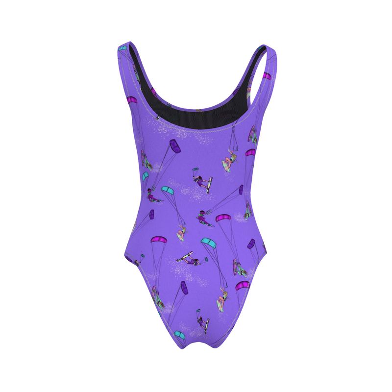 Ladies Swimsuit Kitesurfer Girl Freestyle Jumping  - Purple