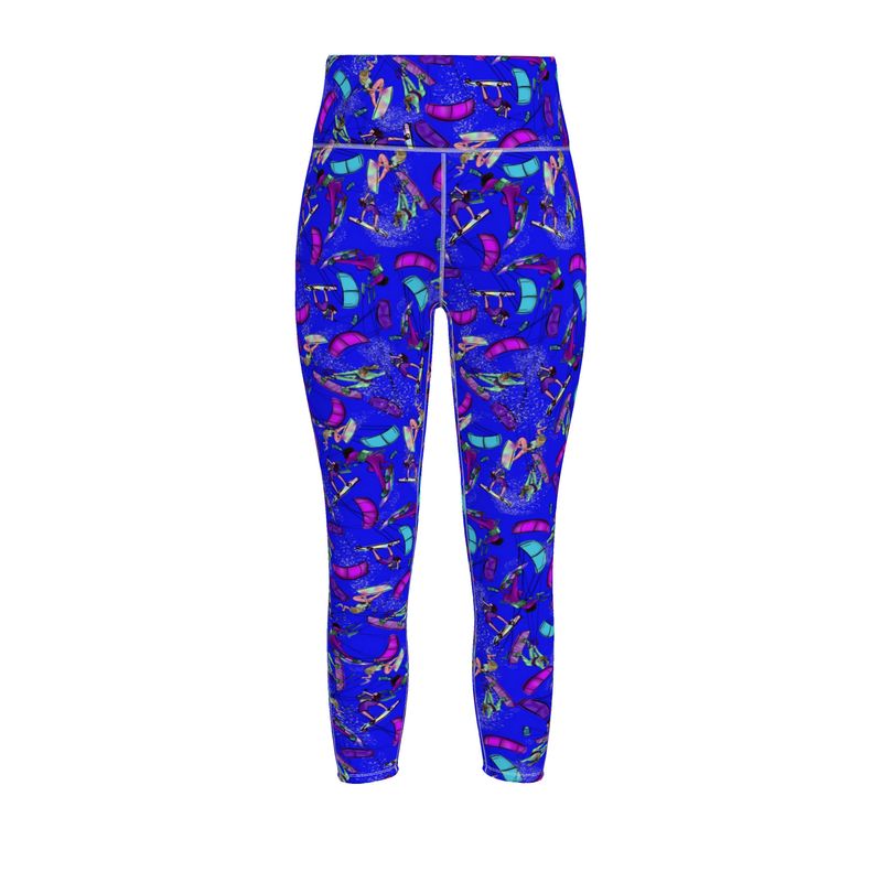 Ladies Sports Leggings Kitesurfer Girl Freestyle Jumping - Blue