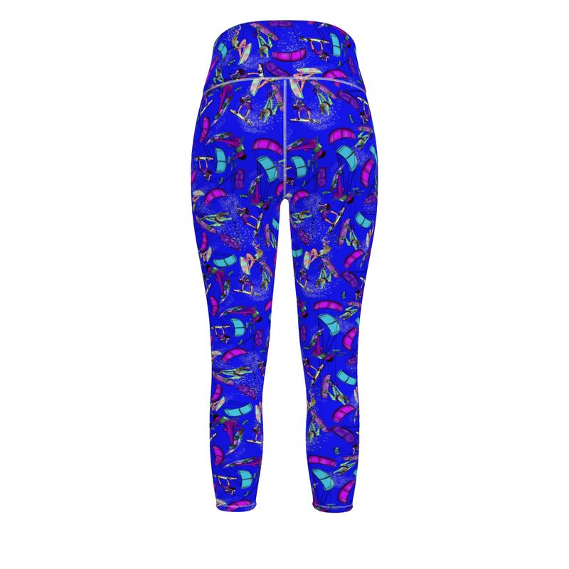 Ladies Sports Leggings Kitesurfer Girl Freestyle Jumping - Blue