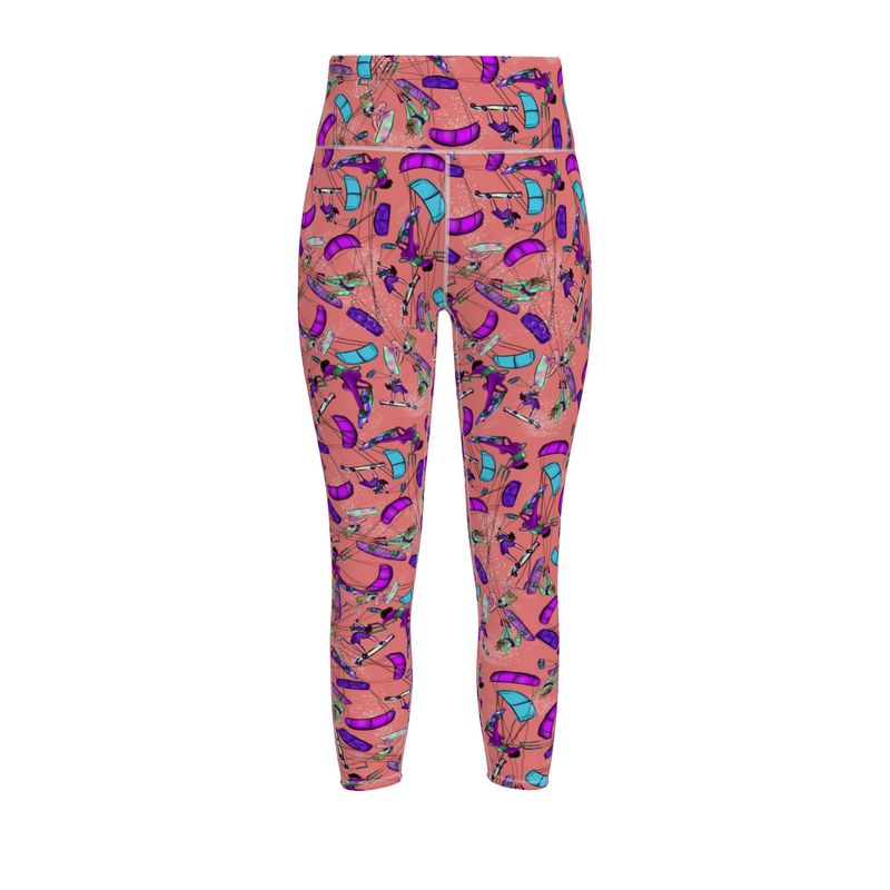 Ladies Sports Leggings Kitesurfer Girl Freestyle Jumping - Orange