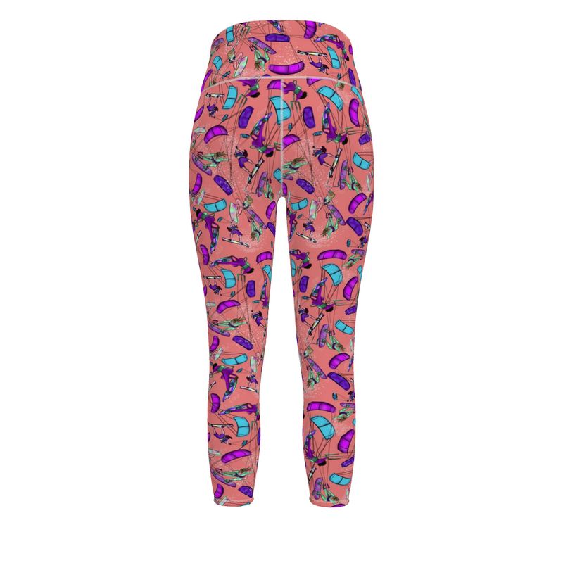 Ladies Sports Leggings Kitesurfer Girl Freestyle Jumping - Orange