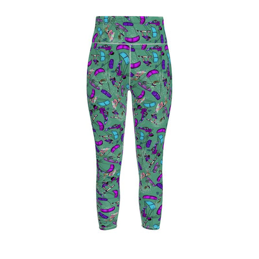 Ladies Sports Leggings Kitesurfer Girl Freestyle Jumping - Green