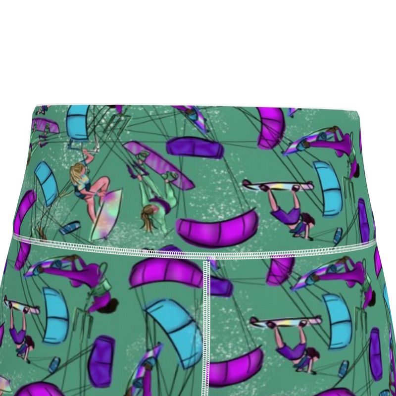 Ladies Sports Leggings Kitesurfer Girl Freestyle Jumping - Green
