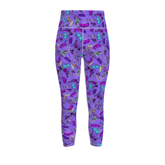 Ladies Sports Leggings Kitesurfer Girl Freestyle Jumping - Purple