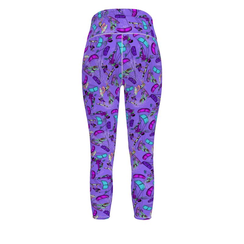 Ladies Sports Leggings Kitesurfer Girl Freestyle Jumping - Purple