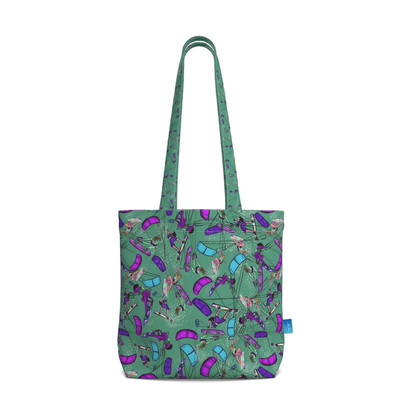 Beach Tote Bag with Gusset kitesurfer Girl Jumping - Green
