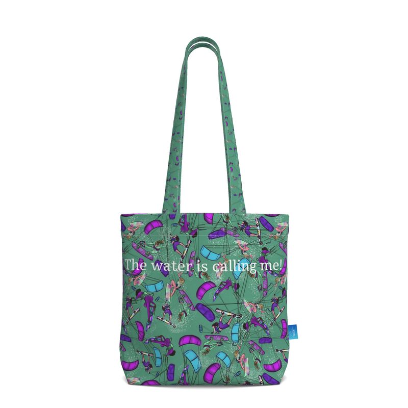 Beach Tote Bag with Gusset kitesurfer Girl Jumping - Green