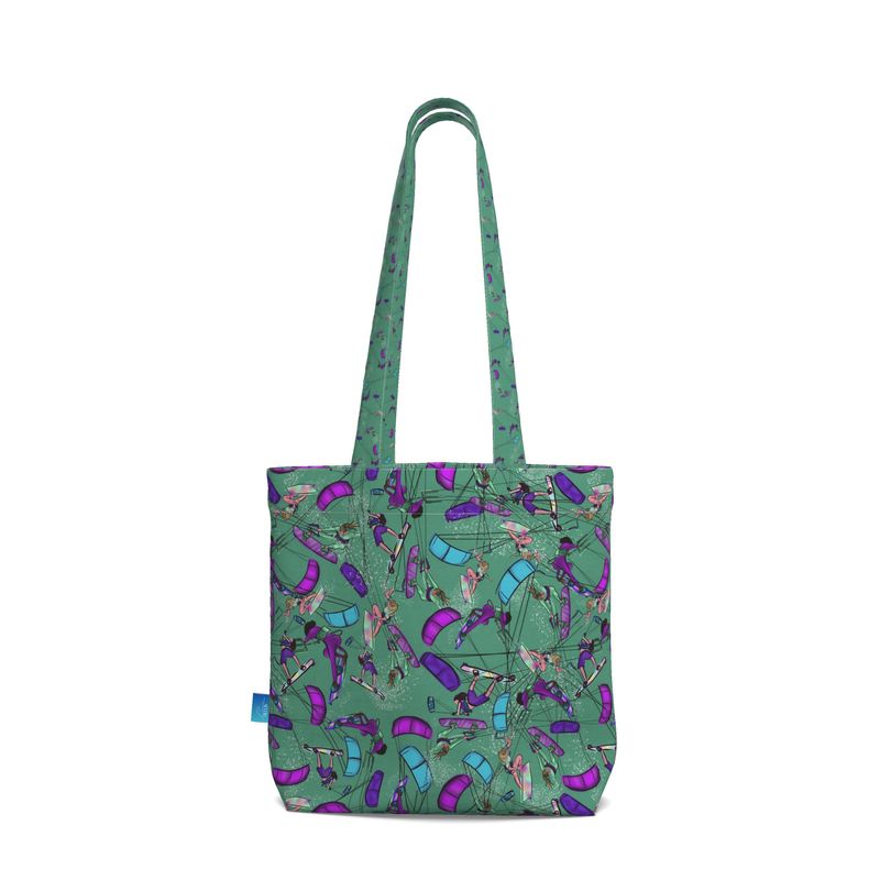 Beach Tote Bag with Gusset kitesurfer Girl Jumping - Green