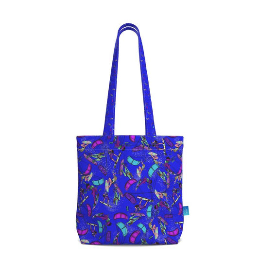 Beach Tote Bag with Gusset kitesurfer Girl Jumping - Blue