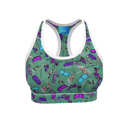 Ladies Sports Bra Kitesurfer Girl Freestyle Jumping - Green