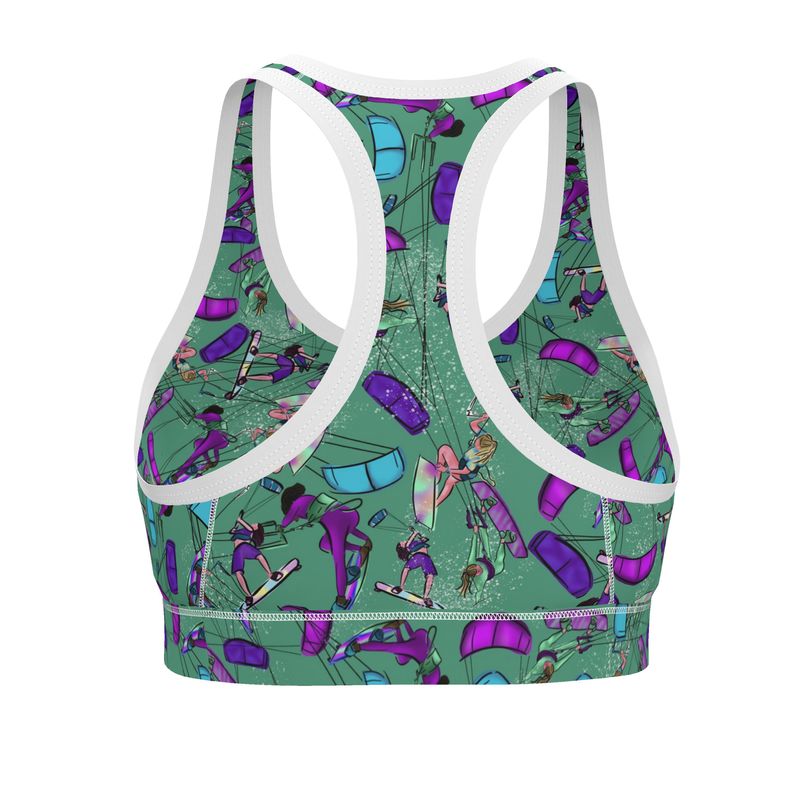Ladies Sports Bra Kitesurfer Girl Freestyle Jumping - Green