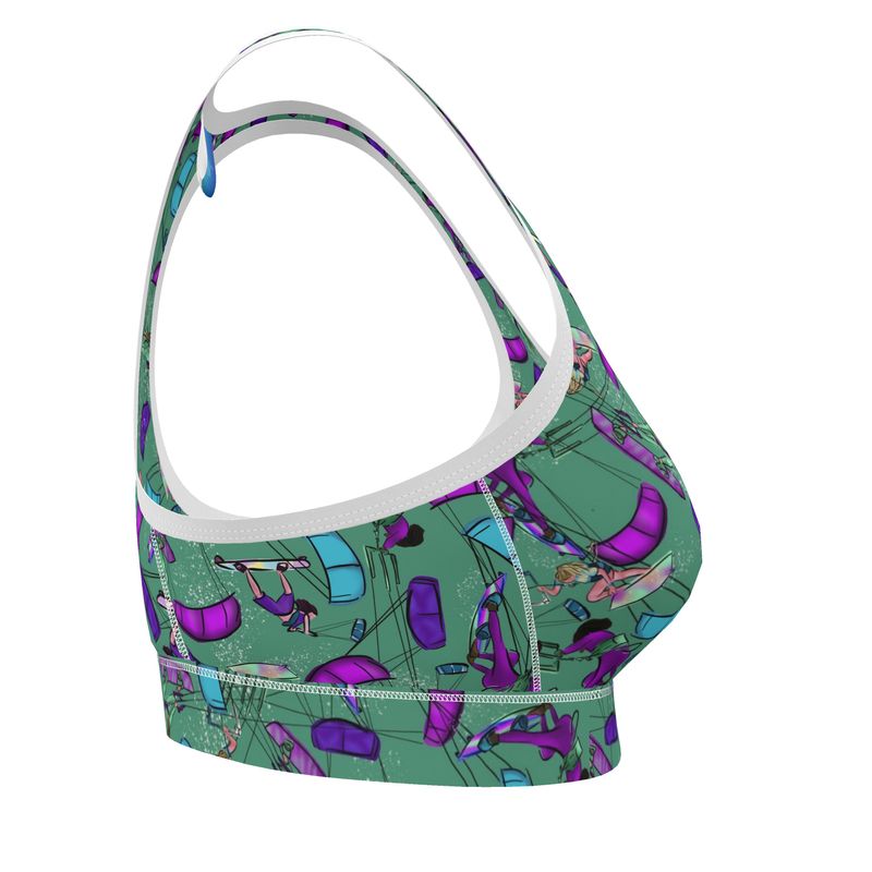 Ladies Sports Bra Kitesurfer Girl Freestyle Jumping - Green