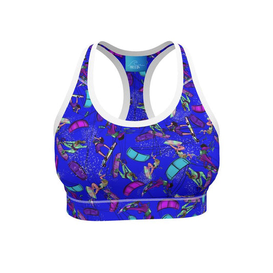 Ladies Sports Bra Kitesurfer Girl Freestyle Jumping - Blue