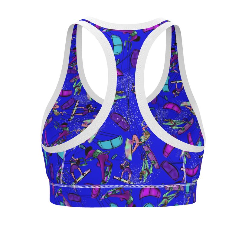 Ladies Sports Bra Kitesurfer Girl Freestyle Jumping - Blue