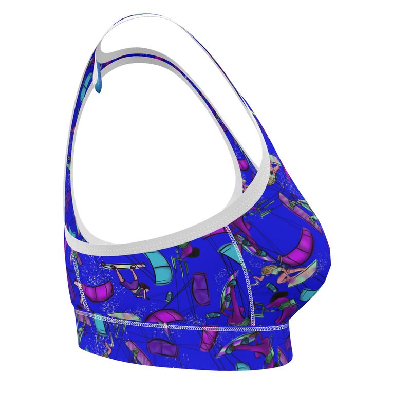 Ladies Sports Bra Kitesurfer Girl Freestyle Jumping - Blue
