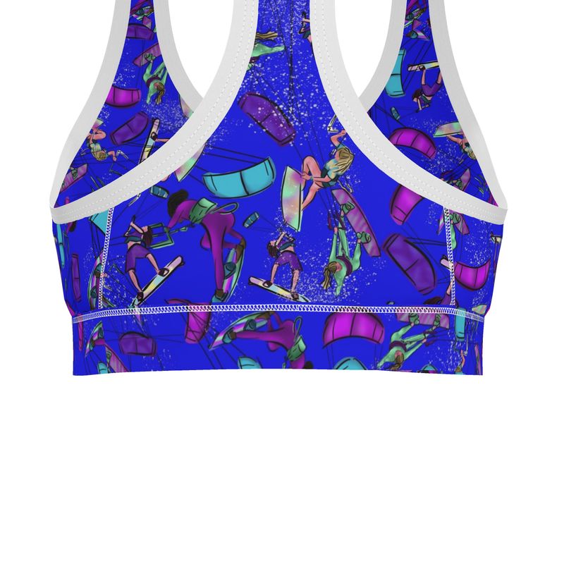 Ladies Sports Bra Kitesurfer Girl Freestyle Jumping - Blue
