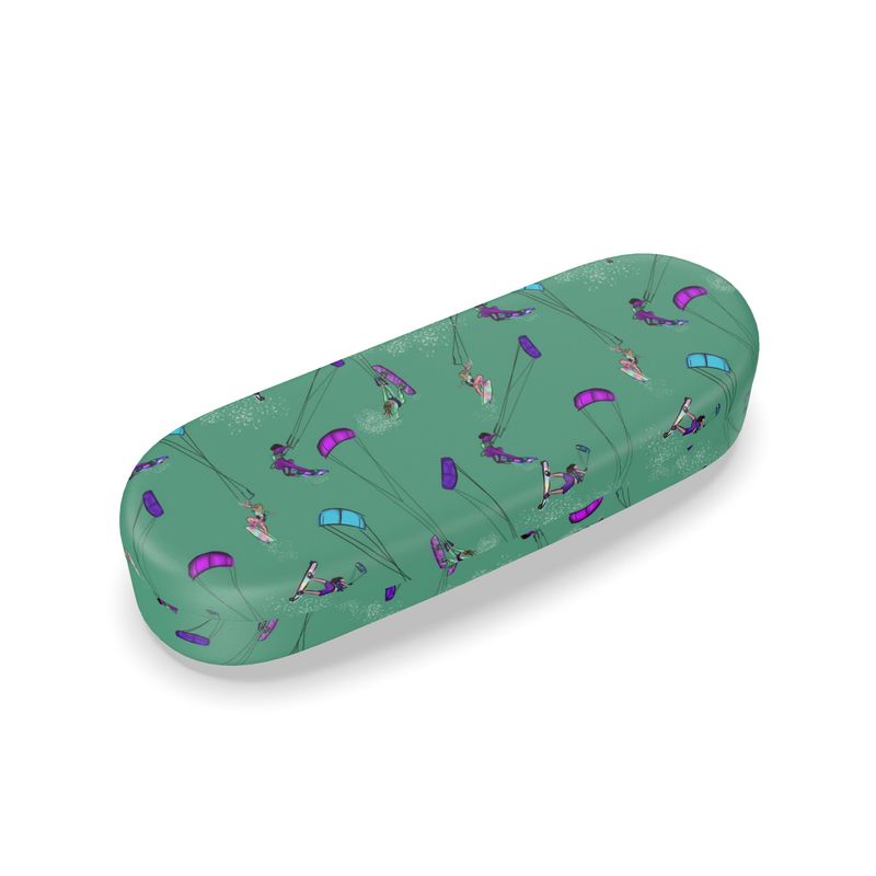 Glasses case kitesurfer water sports jumping abstract Green