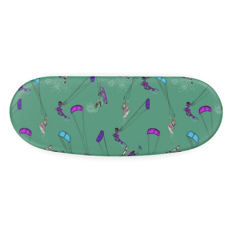 Glasses case kitesurfer water sports jumping abstract Green