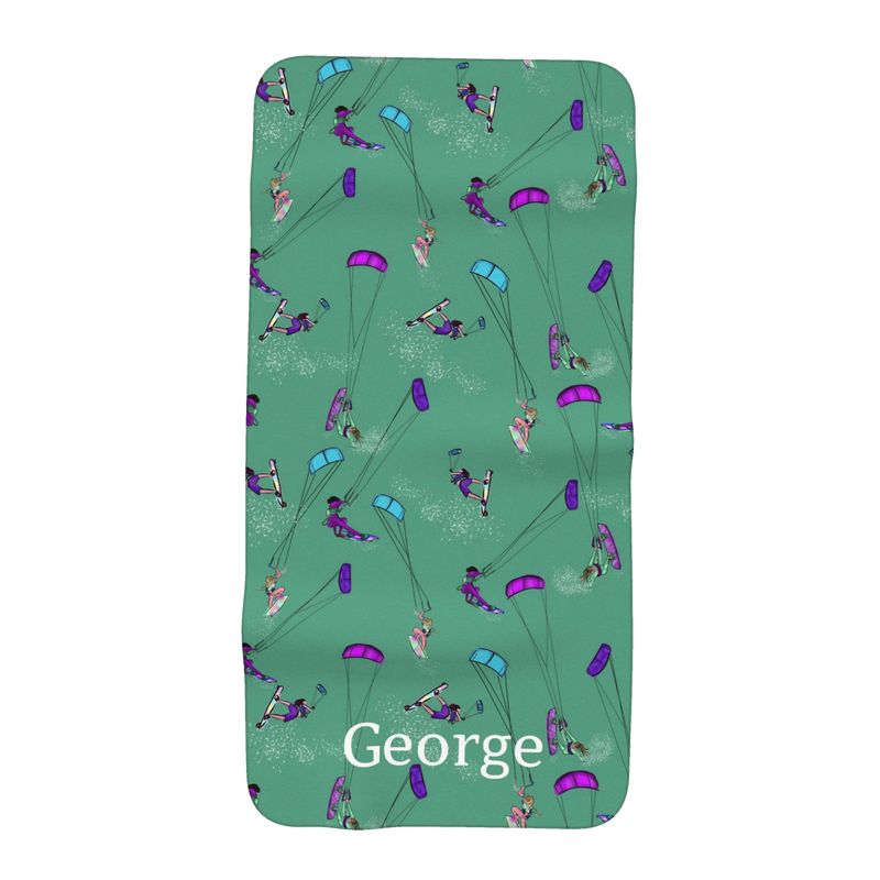 Microfibre  Beach Towel Kitesurfer Girl Freestyle Jumping - Green