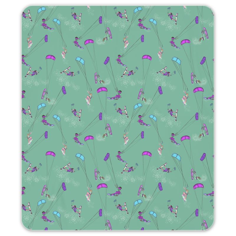 Microfibre  Beach Towel Kitesurfer Girl Freestyle Jumping - Green