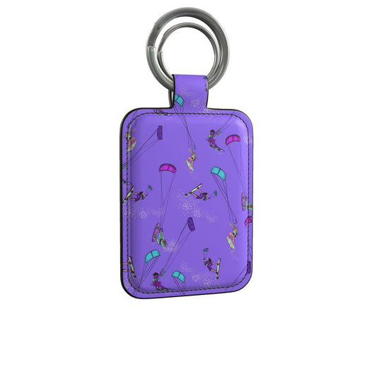 Leather Keyring Kitesurfer Girl Freestyle Jumping - Purple & Orange
