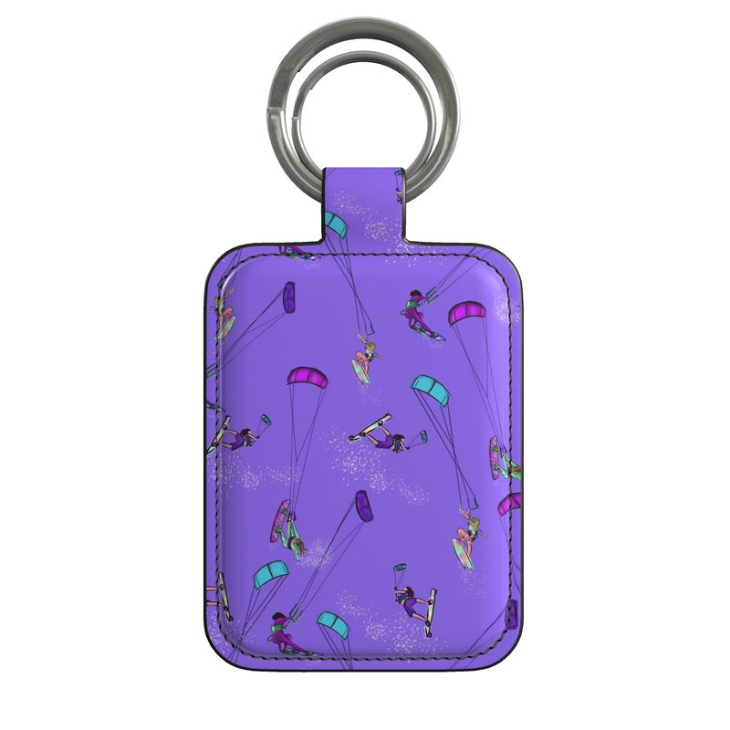 Leather Keyring Kitesurfer Girl Freestyle Jumping - Purple & Orange