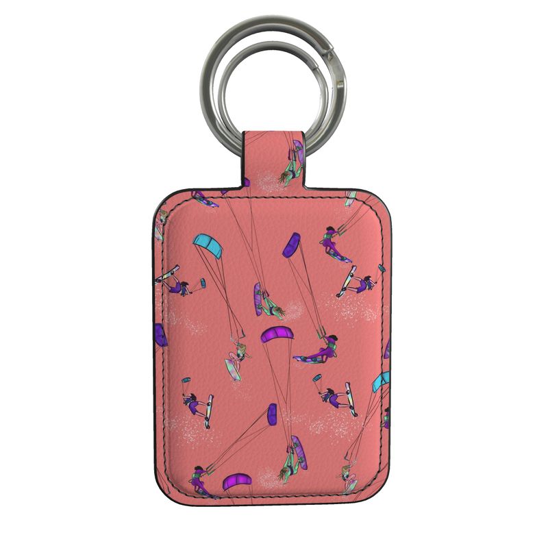 Leather Keyring Kitesurfer Girl Freestyle Jumping - Purple & Orange