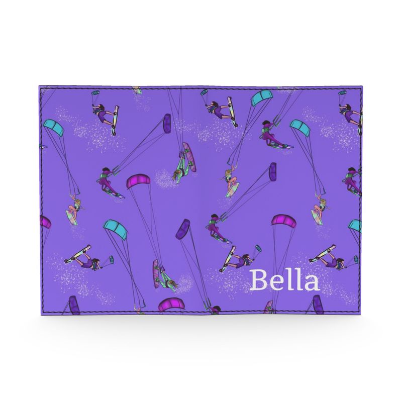 Leather Passport Cover Kitesurfer Girl Freestyle Jumping - Purple