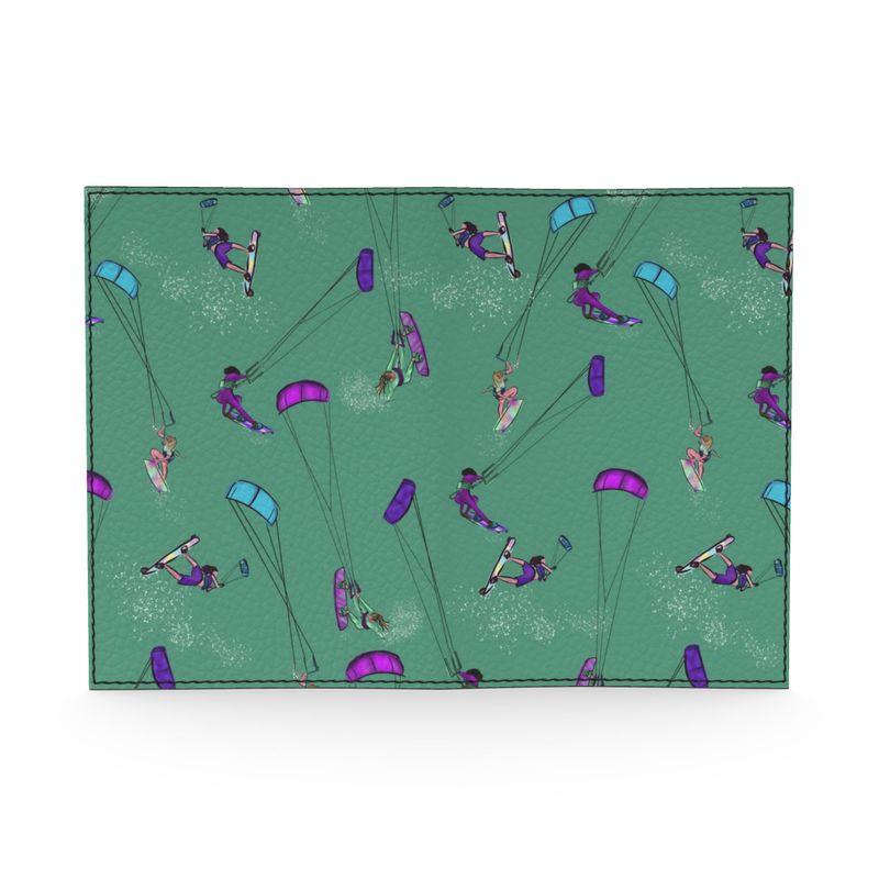 Leather Passport Cover Kitesurfer Girl Freestyle Jumping - Green