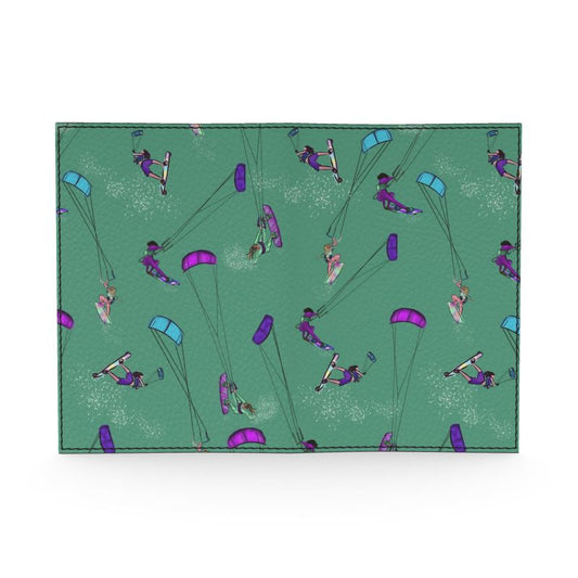 Leather Passport Cover Kitesurfer Girl Freestyle Jumping - Green