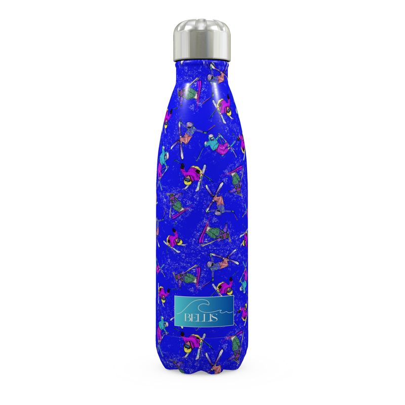 Stainless Steel Thermal Bottle Ski Skier Freestyle Snow Sports - Blue