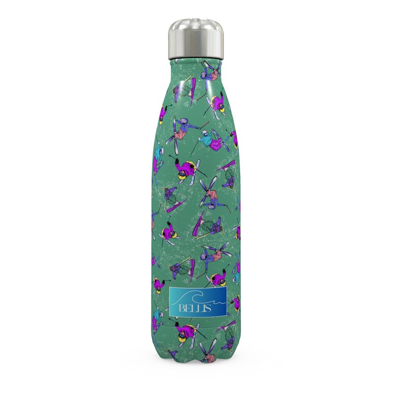 Stainless Steel Thermal Bottle Ski Skier Freestyle Snow Sports - Green