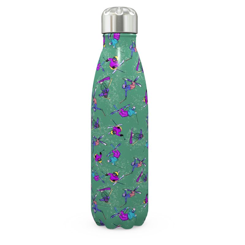 Stainless Steel Thermal Bottle Ski Skier Freestyle Snow Sports - Green