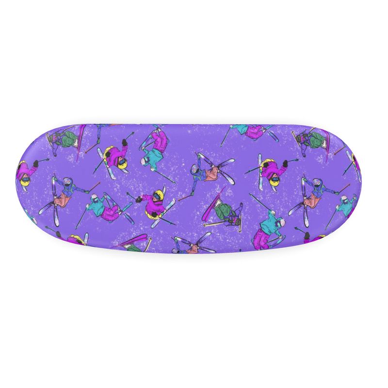 Glasses Case & Cleaning Cloth Ski Skier Freestyle Snow Sports - Purple