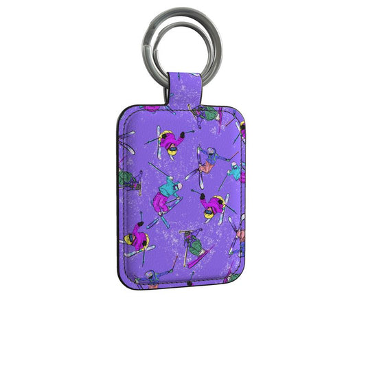 Real Leather Keyring Ski Skier Freestyle Snow Sports - Purple & Orange