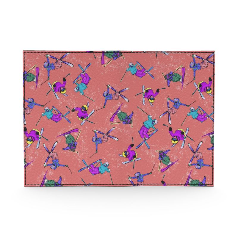 Real Leather Passport Cover Ski Skier Freestyle Snow Sports - Orange