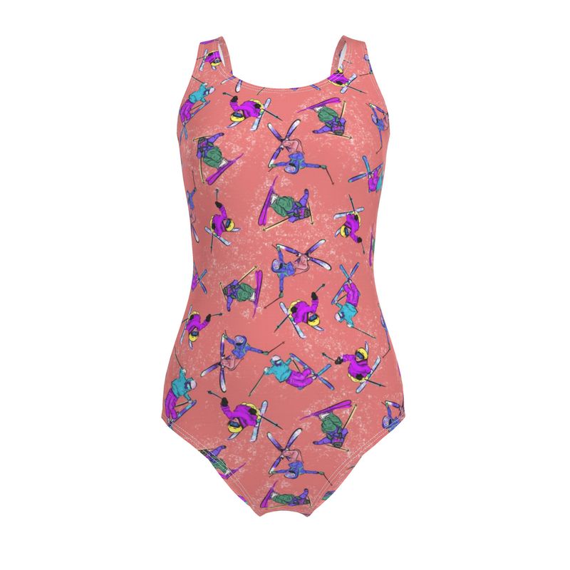 Ladies Swimsuit Ski Skier Freestyle Snow Sports - Orange