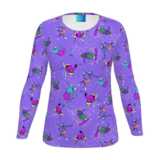 Ladies Sports Breathable Base Layer Long Sleeve Top Ski Skier - Purple